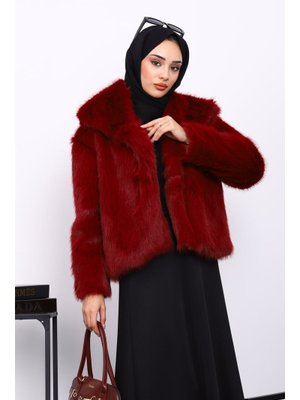 Bordo Astarlı Kısa Kürk Kaban