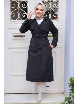 Kemerli Siyah Trençkot 61261s