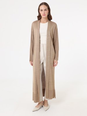 Vizon Kuşaklı Uzun Triko Hırka