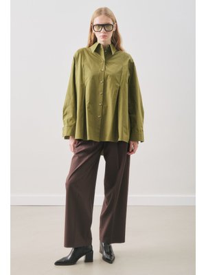 Yağ Yeşili Parçalı Tasarım Gömlek