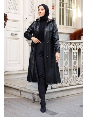 Kapüşonlu Cepli Deri Kap
