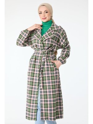 Pudra Kuşaklı Kaşe Kaban