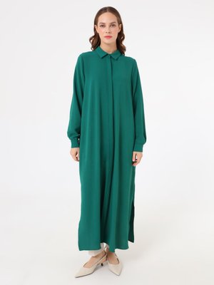 Zümrüt Yeşili Gömlek Yaka Uzun Tunik