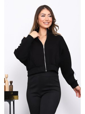 Siyah Fermuarlı Üç İplik Sweat Hırka