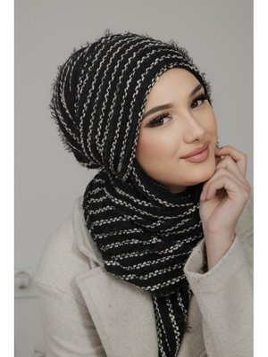 Siyah Çizgili Kelebek Bone Şal