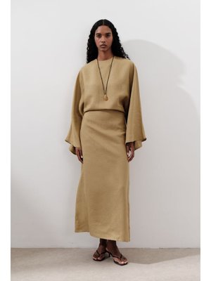 Keten Geniş Bağlamalı Elbise Köri