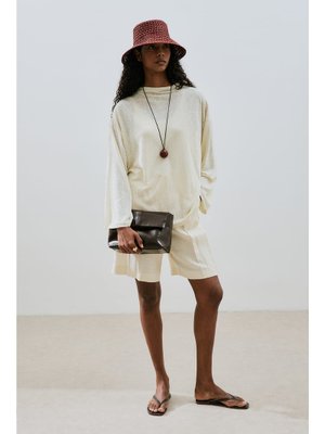 Bej Keten Karışımlı Bluz