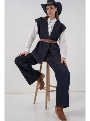 Koyu Mavi Yelek Pantolon Kot İkili Takım