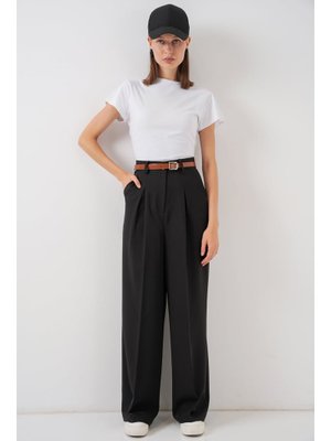 Siyah Yüksek Bel Palazzo Pantolon