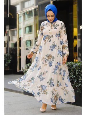 Çiçek Desenli Taş Elbise 22052tas