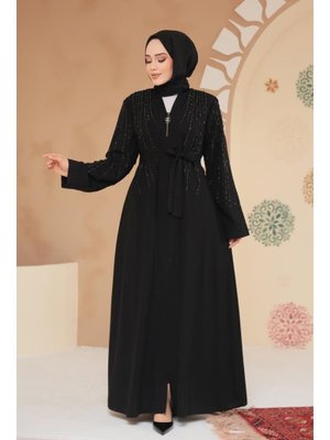 Boncuk İşlemeli Siyah Abaya 29111ss