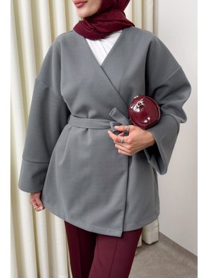 Gri V Yaka Kaşe Kaban