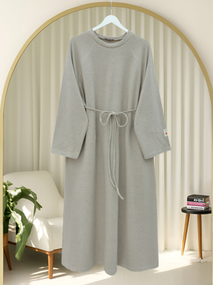 Bej Beli Bağlamalı Yuvarlak Yaka Selanik Elbise