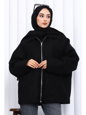 Siyah Fermuarlı Kaşe Astarlı Ceket