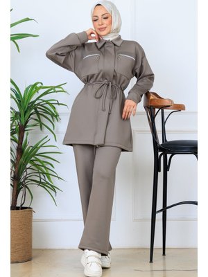 Vizon Beli Büzgülü Fermuarlı Scuba Takım