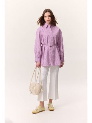 Pembe Çizgili Kemerli Gömlek