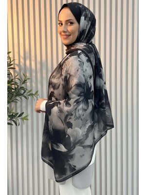 Antrasıt Antrasit Mystic Flora Serisi Pamuk Şal