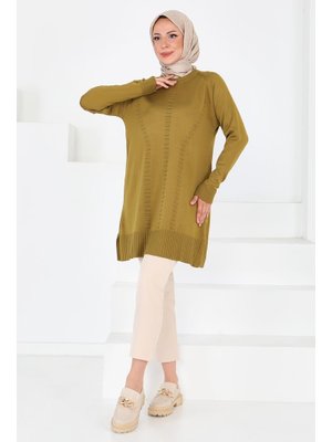 Yesılı Yağ Yeşili Fitilli Triko Tunik Yag