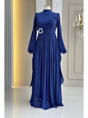 Lacivert Hira Abiye Elbise