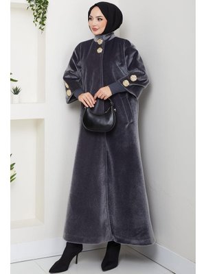 Füme Gold Düğmeli Tam Boy Kaban