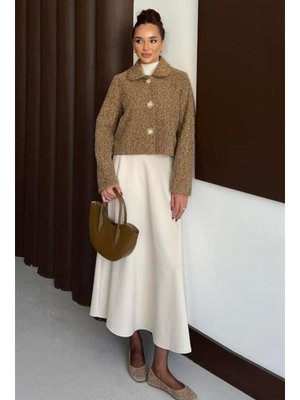 Kahverengi Tedy Çiçek Düğmeli Ceket