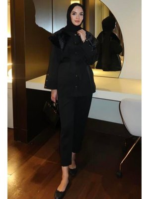 Siyah Kürk Yakalı Scuba Takım