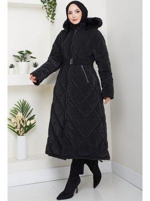 Siyah Nova Büyük Beden Kapitone Mont