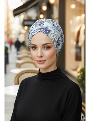 Desen Arkadan Bağlanabilir Desenli Bone Türban,db