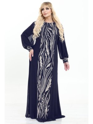 Büyük Beden Lacivert Uzun Abiye Elbise