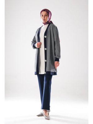 Dört Mevsim, Diyagonel, Ottoman, Lacivert 2294_ Büyük Düğme Detaylı, Tunik Boy Hırka