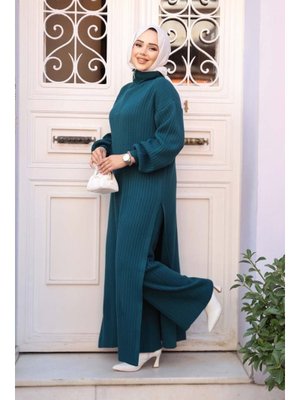 Fitilli Petrol Yeşili Triko İkili Takım 17207py