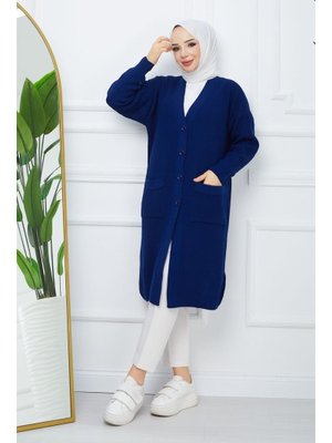 Düğme Kapamalı Cepli Triko Hırka