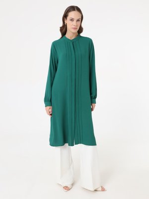 Zümrüt Yeşili Önü Nervür Detaylı Aerobin Uzun Tunik