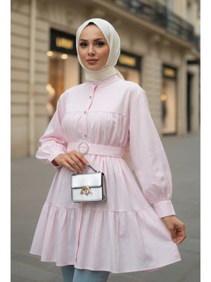 Pembe Kat Kat Keten Tunik