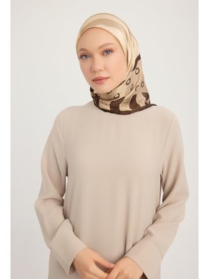 90x90 Cm Ritmik Geometri Bej Aurora Desenli Janjan Eşarp