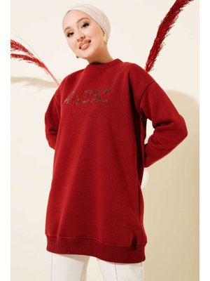 Bordo Amore Nakışlı Üç İplik Tunik