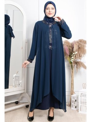 Lacivert Pul Payet İşlemeli Abiye