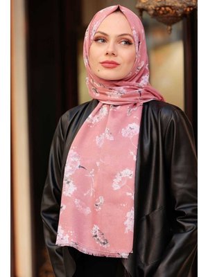 Çiçek Desenli Gül Kurusu Şal 52131gk