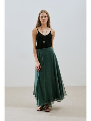Yeşil Katlı Fırfırlı Uzun Etek