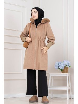 Camel Beli İçten Tünelli Kapüşonlu Kap