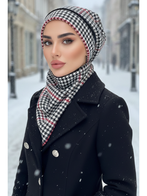 Siyah Kırmızı Kazayağı Bere Ve Etol Takım