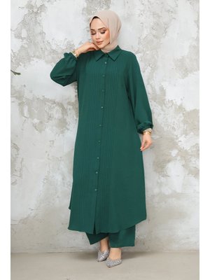 Düğmeli Zümrüt Yeşili İkili Takım 10891zy