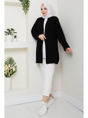 Kol Ağzı Katlamalı Cepli Midi Boy Hırka