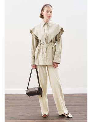 Üçgen Fularlı Oversıze Gömlek Taş