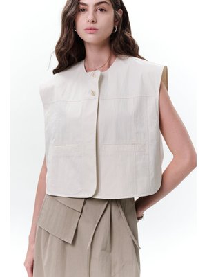 Cep Detaylı Kısa Yelek Taş