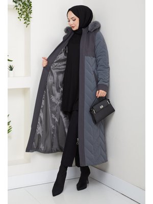 Astarlı Kaşe Detaylı Tam Boy Nova Kapitone Mont