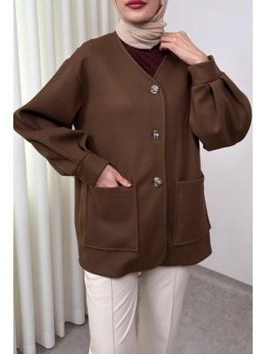 Kahverengi V Yaka Kaşe Ceket