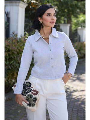 Gömlek Yaka Düğmeli Gri Hırka