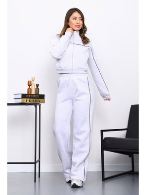 Gri Üç İplik Sweat Hırka Pantolonlu Takım