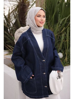 Koyu Mavi Cepli Kot Ceket